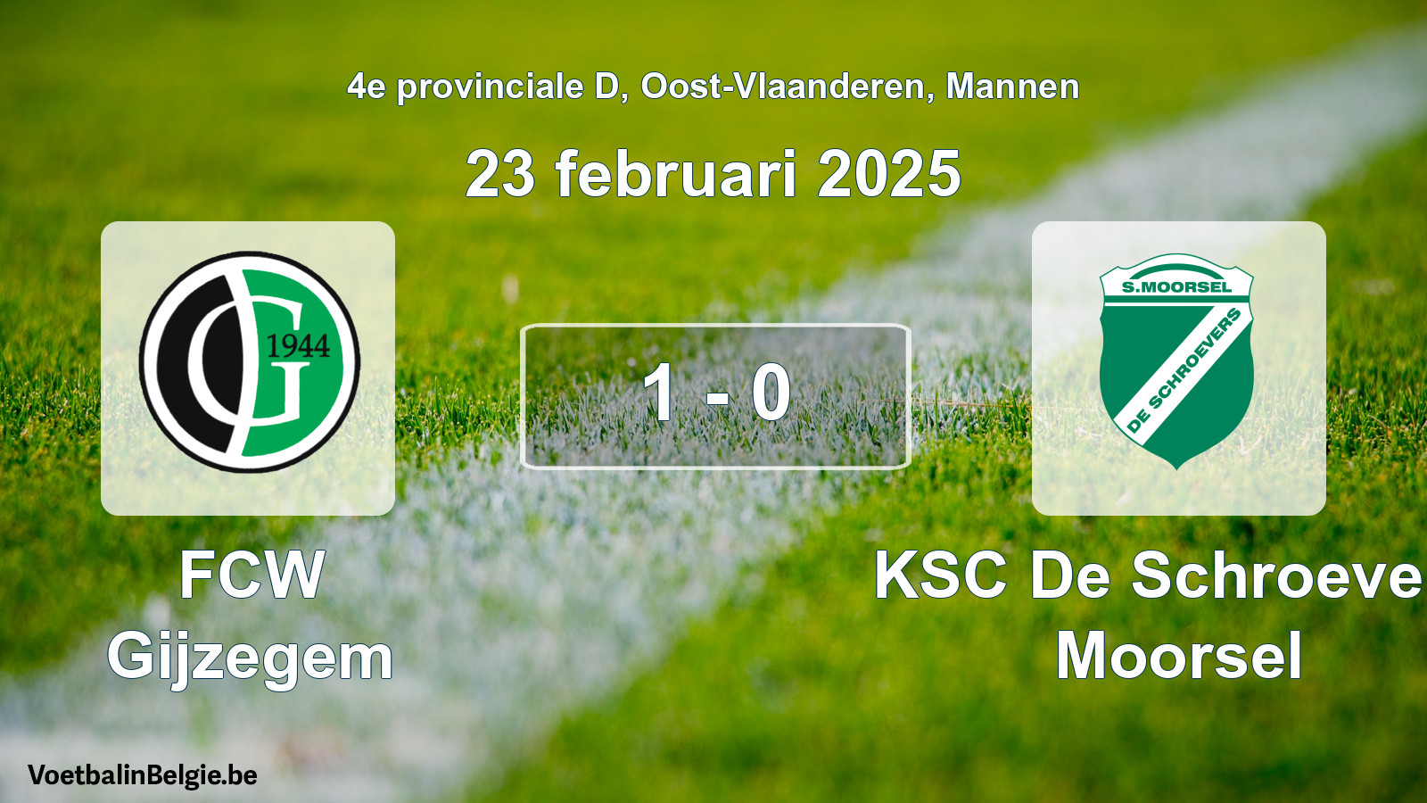 Gespeelde wedstrijd mannenvoetbal: FCW Gijzegem - KSC De Schroevers Moorsel 1 - 0 (23 februari 2025)