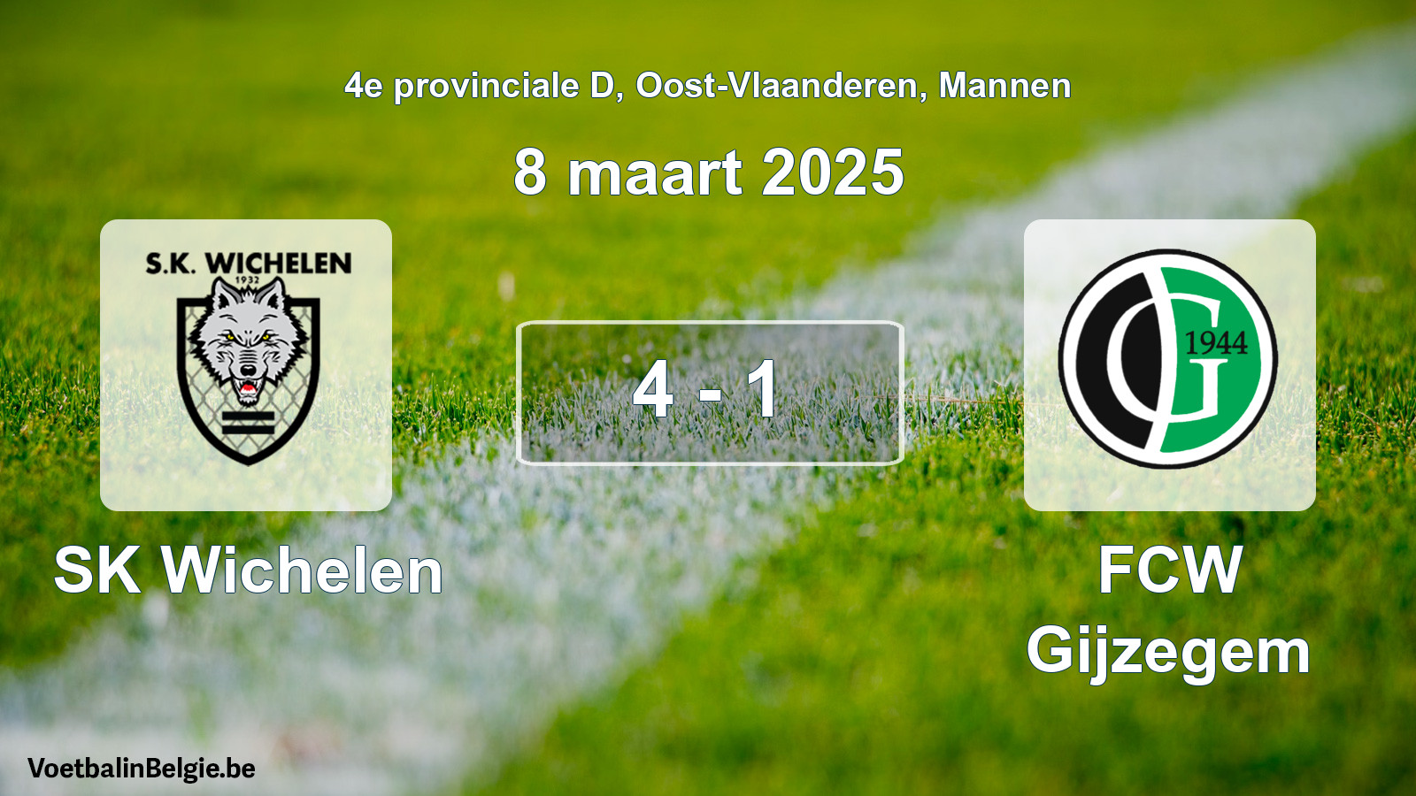 Gespeelde wedstrijd mannenvoetbal: SK Wichelen - FCW Gijzegem 4 - 1 (8 maart 2025)