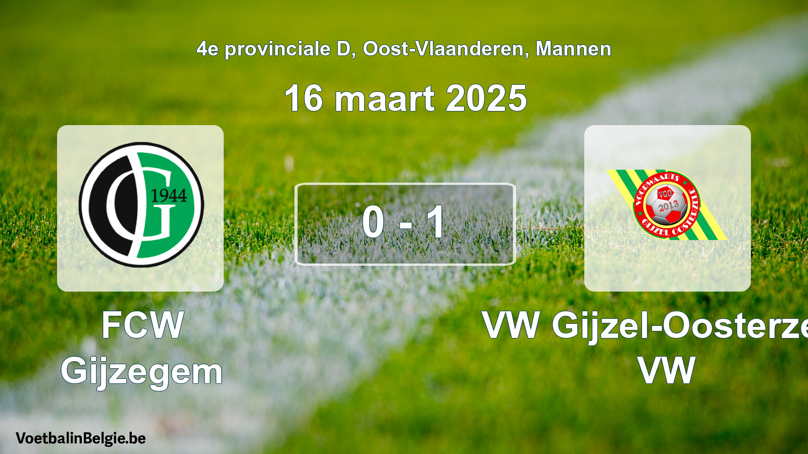 Gespeelde wedstrijd mannenvoetbal: FCW Gijzegem - VW Gijzel-Oosterzele VW 0 - 1 (16 maart 2025)