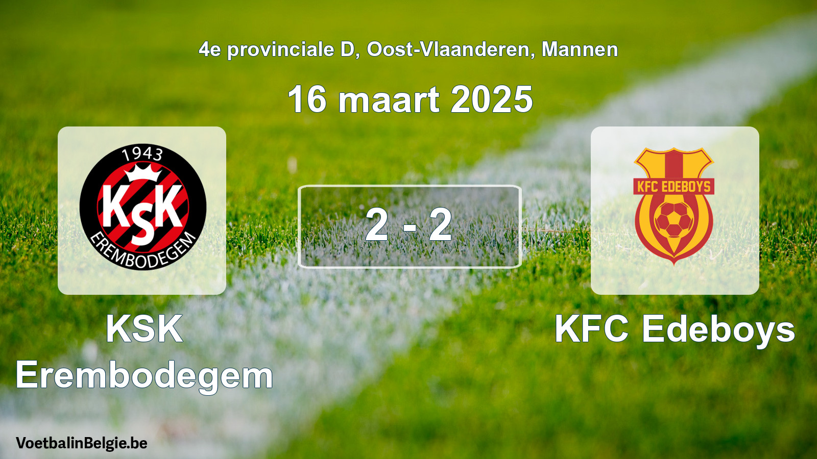 Gespeelde wedstrijd mannenvoetbal: KSK Erembodegem - KFC Edeboys 2 - 2 (16 maart 2025)