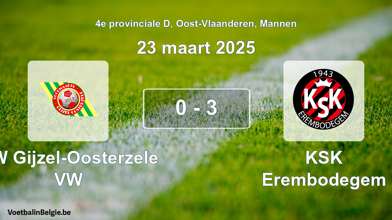 Gespeelde wedstrijd mannenvoetbal: VW Gijzel-Oosterzele VW - KSK Erembodegem 0 - 3 (23 maart 2025)
