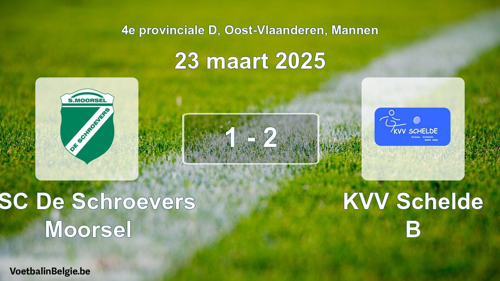 Gespeelde wedstrijd mannenvoetbal: KSC De Schroevers Moorsel - KVV Schelde B 1 - 2 (23 maart 2025)