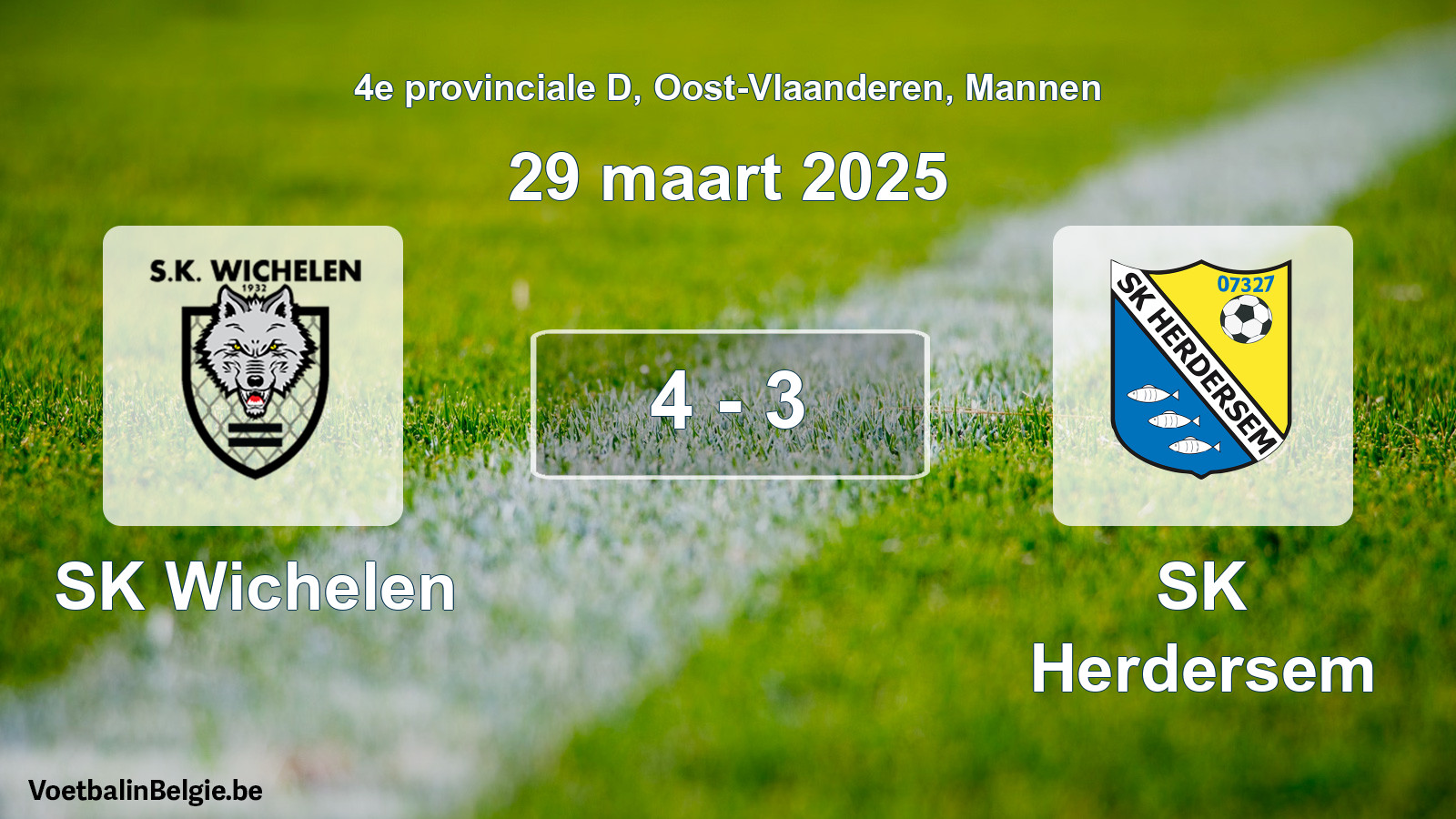 Gespieltes Spiel männer-Fußball: SK Wichelen - SK Herdersem 4 - 3 (29 März 2025)