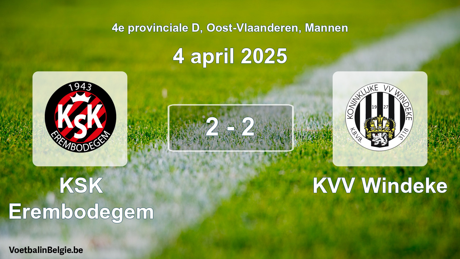 Gespeelde wedstrijd mannenvoetbal: KSK Erembodegem - KVV Windeke 2 - 2 (4 april 2025)