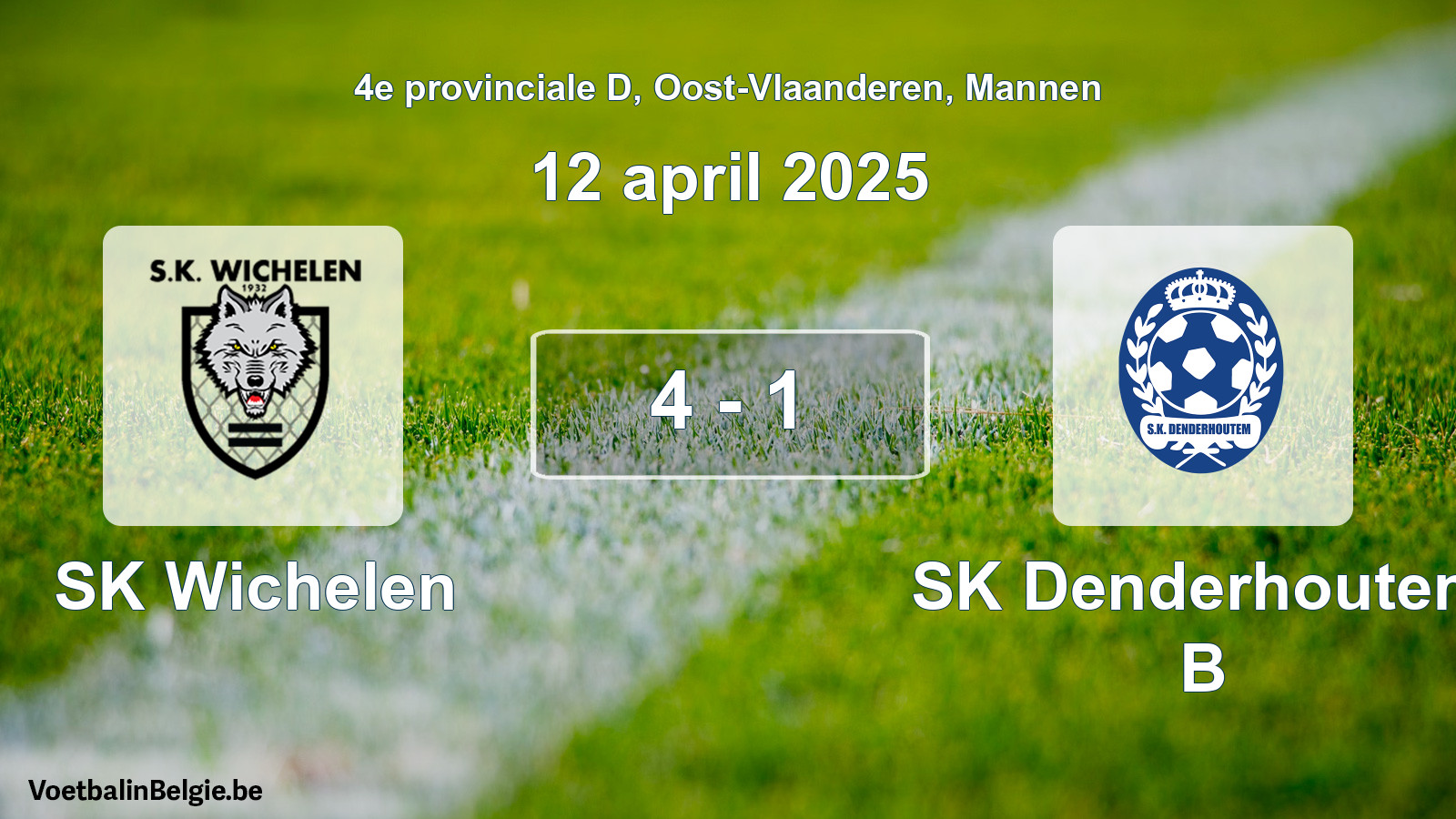 Gespeelde wedstrijd mannenvoetbal: SK Wichelen - SK Denderhoutem B 4 - 1 (12 april 2025)