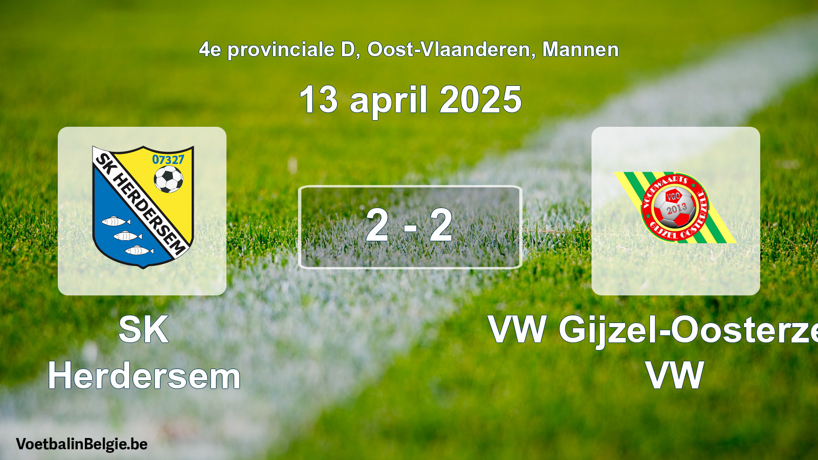 Gespeelde wedstrijd mannenvoetbal: SK Herdersem - VW Gijzel-Oosterzele VW 2 - 2 (13 april 2025)