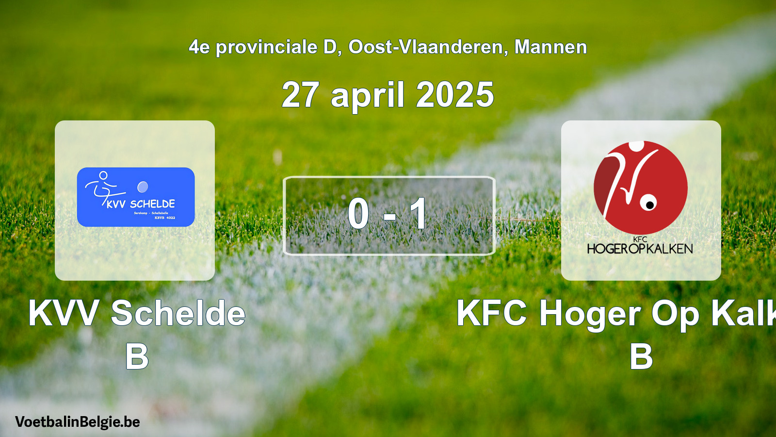 Gespeelde wedstrijd mannenvoetbal: KVV Schelde B - KFC Hoger Op Kalken B 0 - 1 (27 april 2025)