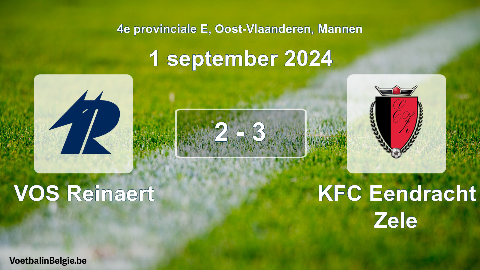 Gespeelde wedstrijd mannenvoetbal: VOS Reinaert - KFC Eendracht Zele 2 - 3 (1 september 2024)