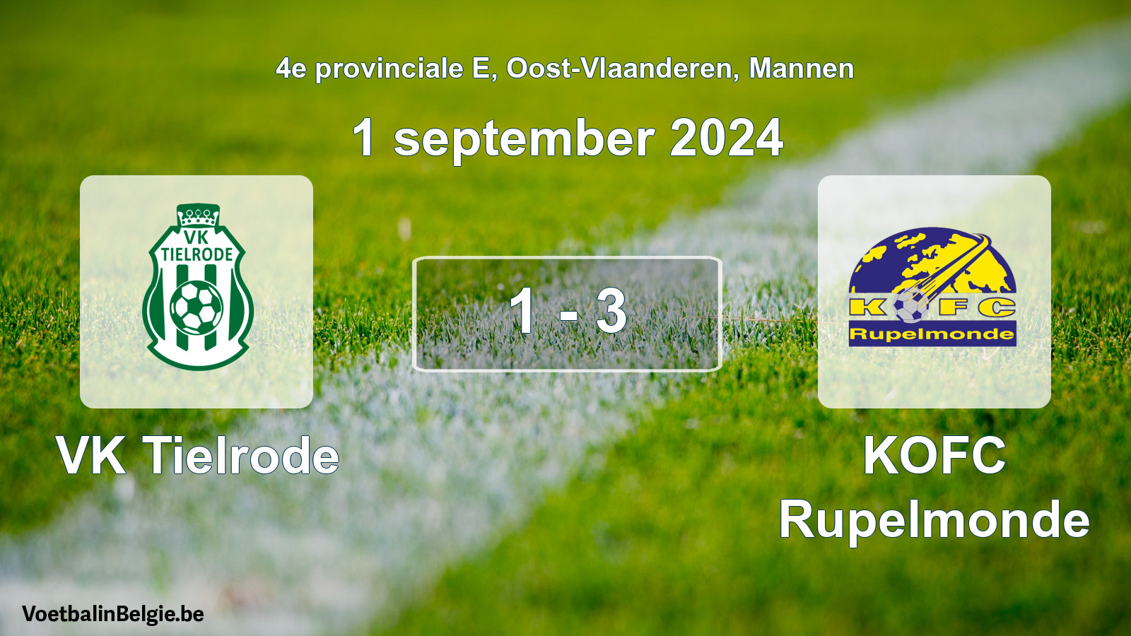 Gespeelde wedstrijd mannenvoetbal: VK Tielrode - KOFC Rupelmonde 1 - 3 (1 september 2024)