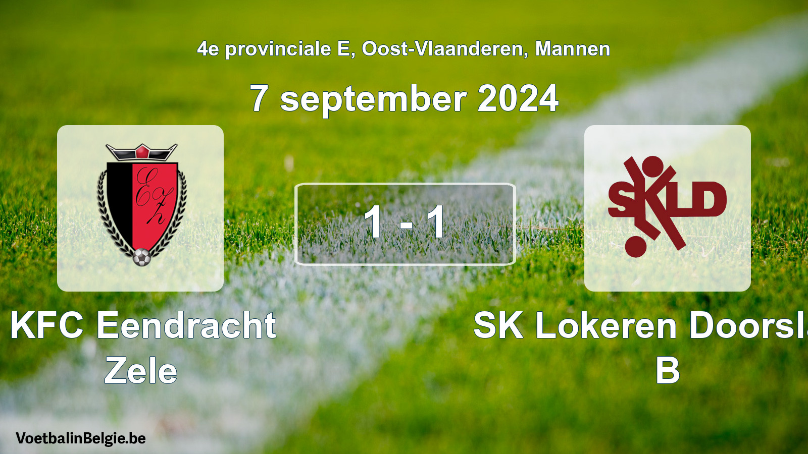Gespeelde wedstrijd mannenvoetbal: KFC Eendracht Zele - SK Lokeren Doorslaar B 1 - 1 (7 september 2024)