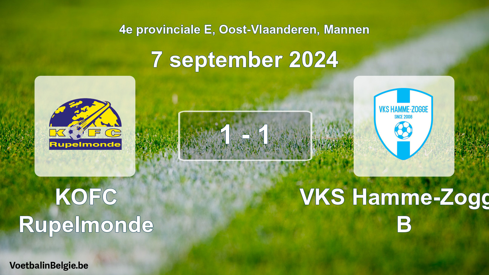 Gespeelde wedstrijd mannenvoetbal: KOFC Rupelmonde - VKS Hamme-Zogge B 1 - 1 (7 september 2024)