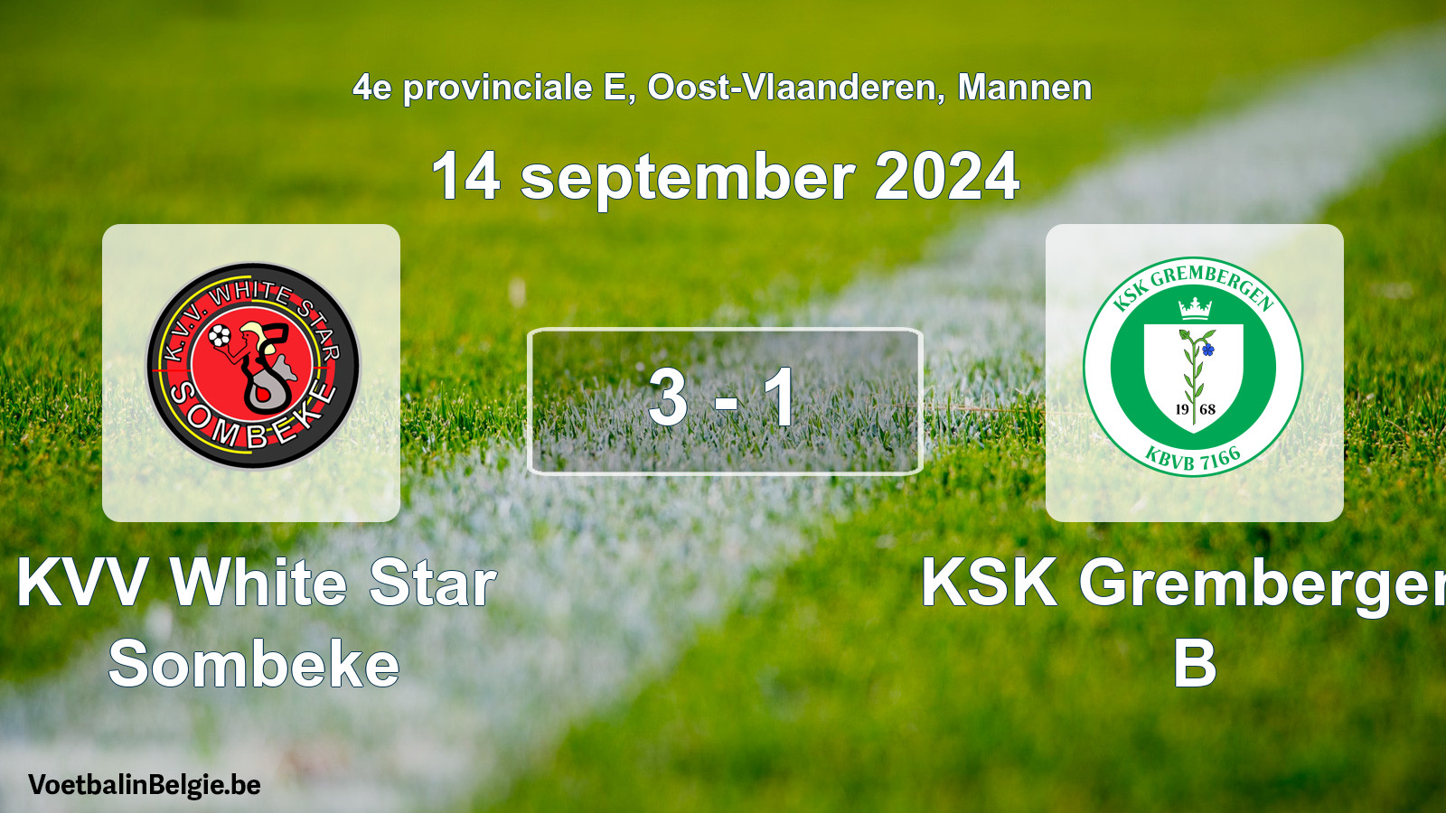 Gespeelde wedstrijd mannenvoetbal: KVV White Star Sombeke - KSK Grembergen B 3 - 1 (14 september 2024)