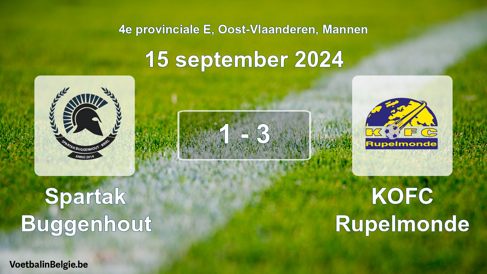 Gespeelde wedstrijd mannenvoetbal: Spartak Buggenhout - KOFC Rupelmonde 1 - 3 (15 september 2024)