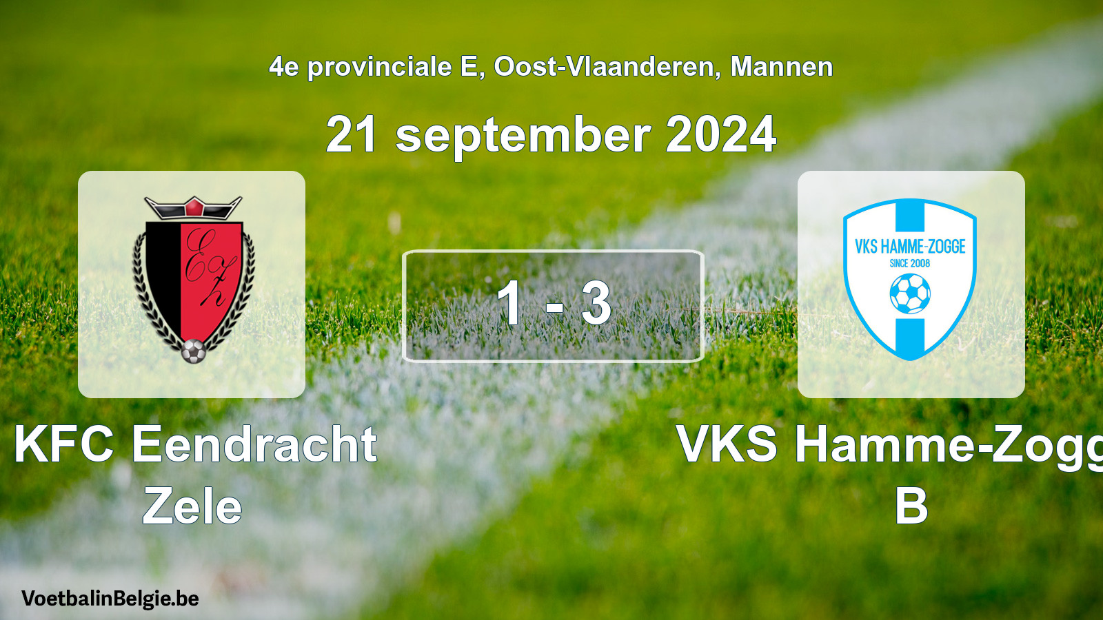 Gespeelde wedstrijd mannenvoetbal: KFC Eendracht Zele - VKS Hamme-Zogge B 1 - 3 (21 september 2024)