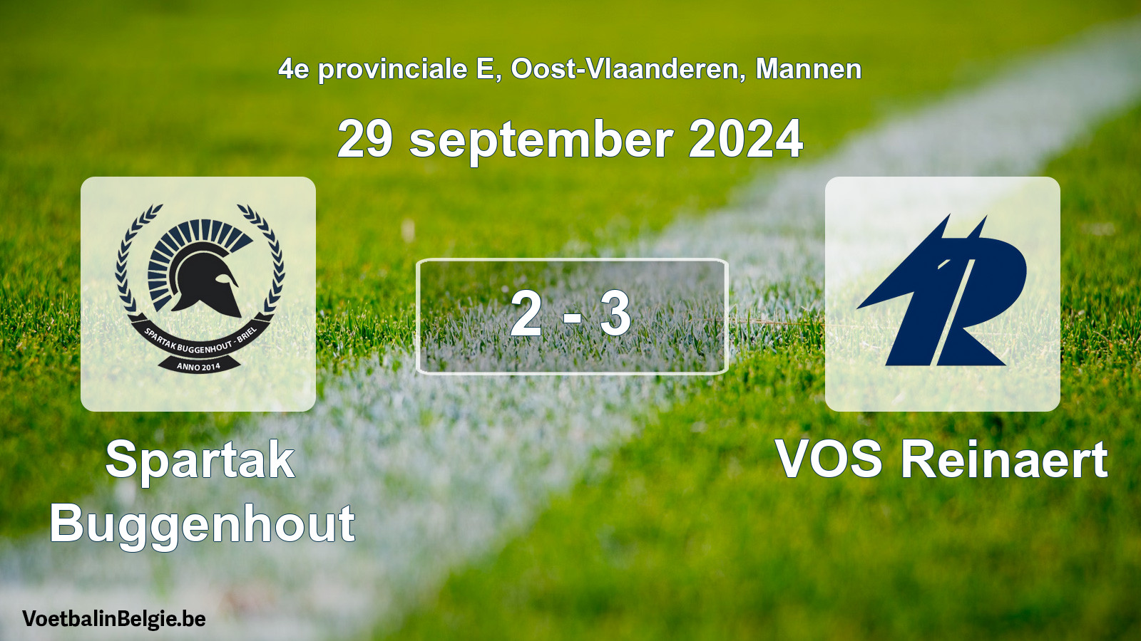 Gespeelde wedstrijd mannenvoetbal: Spartak Buggenhout - VOS Reinaert 2 - 3 (29 september 2024)