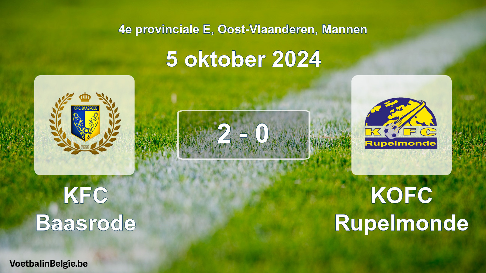 Gespeelde wedstrijd mannenvoetbal: KFC Baasrode - KOFC Rupelmonde 2 - 0 (5 oktober 2024)