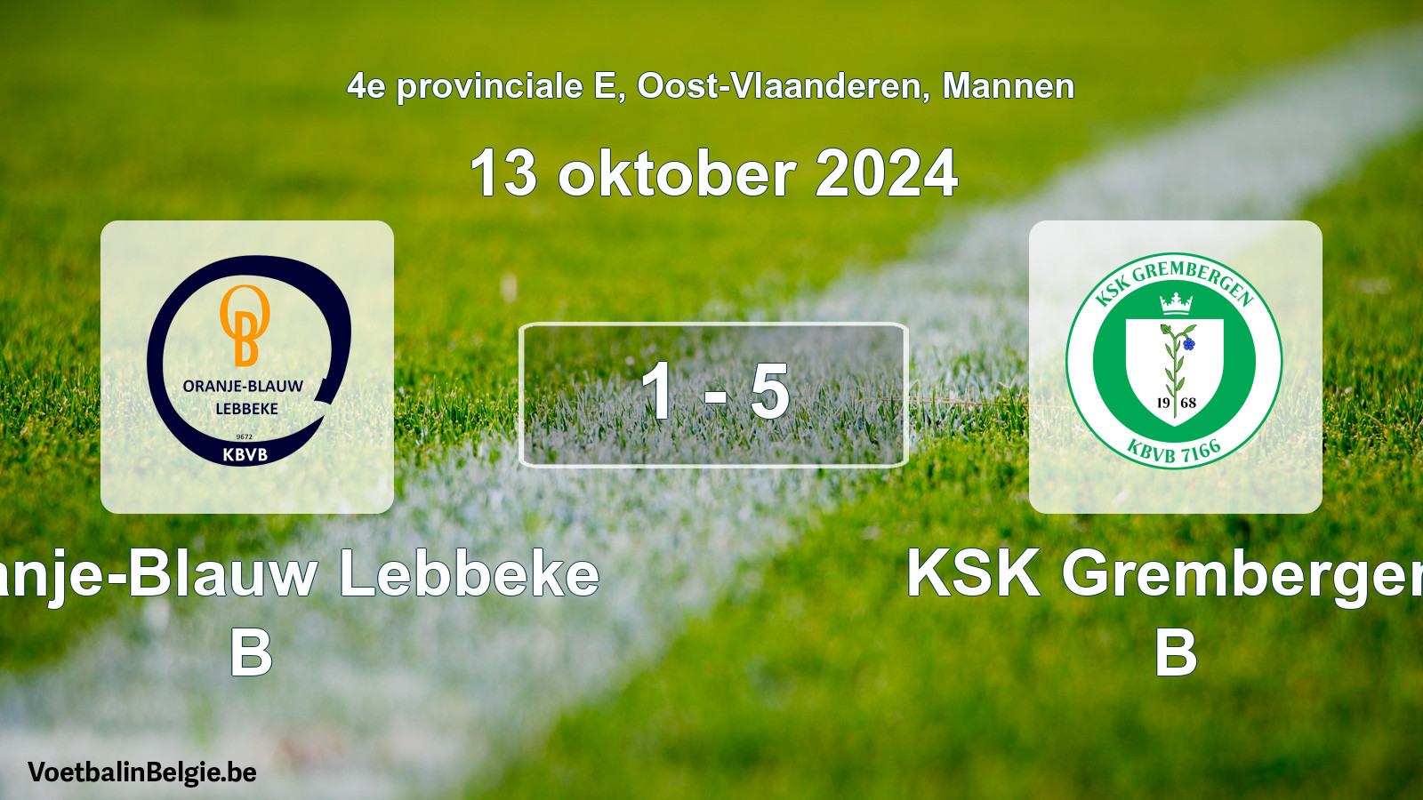 Gespeelde wedstrijd mannenvoetbal: Oranje-Blauw Lebbeke B - KSK Grembergen B 1 - 5 (13 oktober 2024)