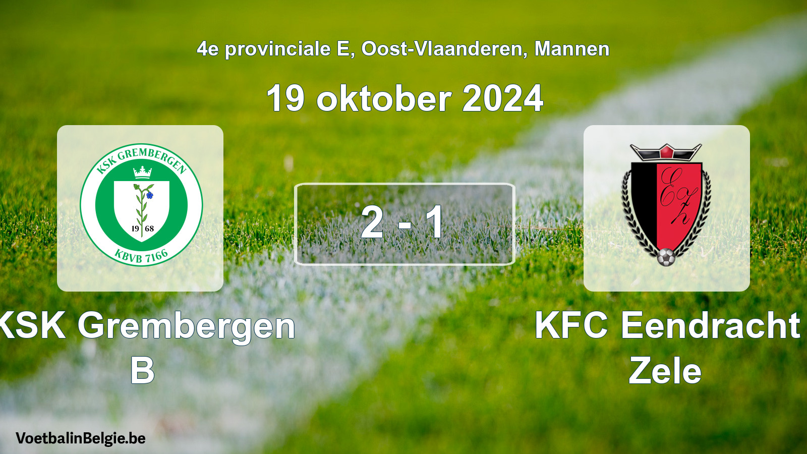 Gespeelde wedstrijd mannenvoetbal: KSK Grembergen B - KFC Eendracht Zele 2 - 1 (19 oktober 2024)