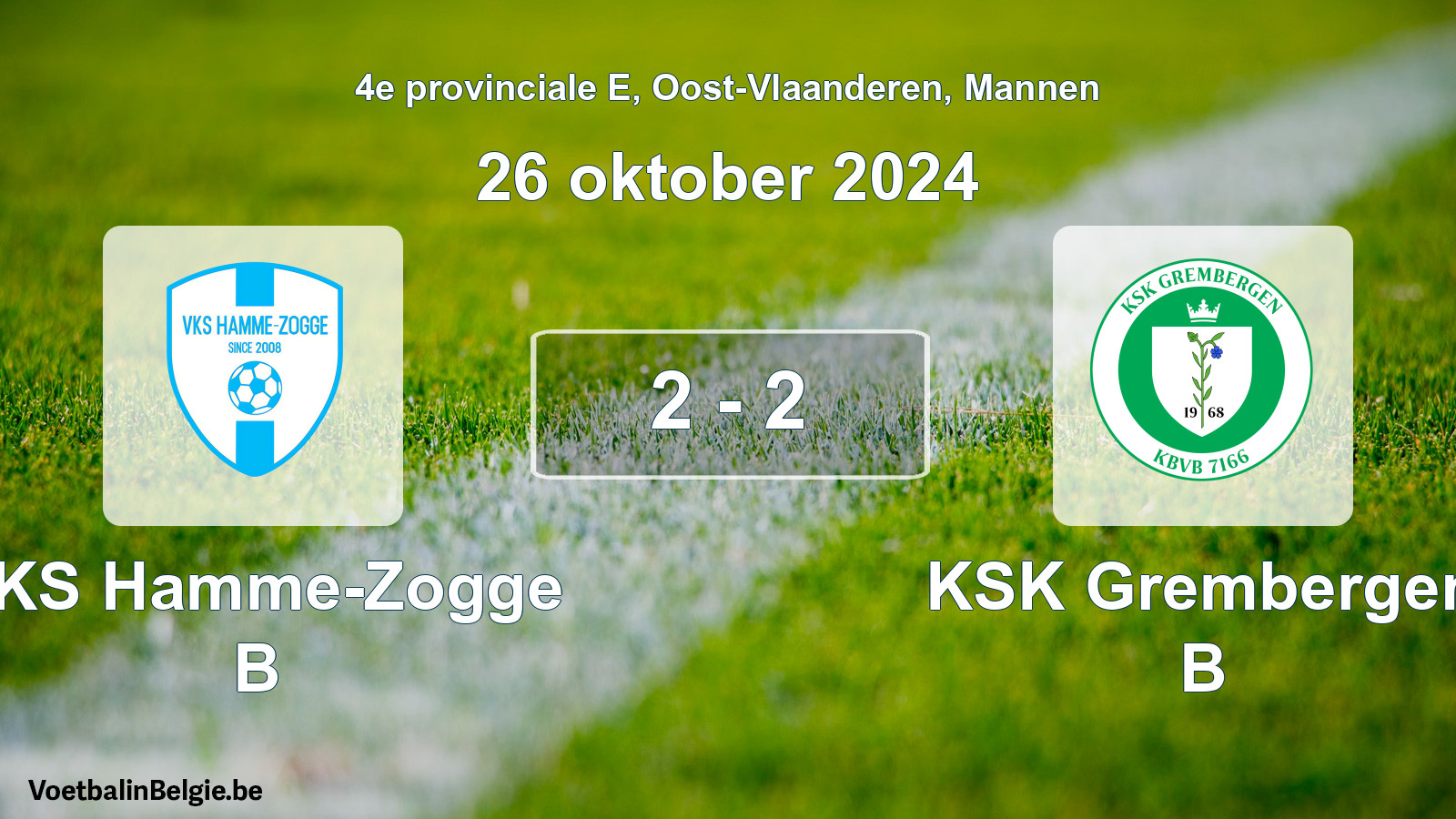 Gespeelde wedstrijd mannenvoetbal: VKS Hamme-Zogge B - KSK Grembergen B 2 - 2 (26 oktober 2024)