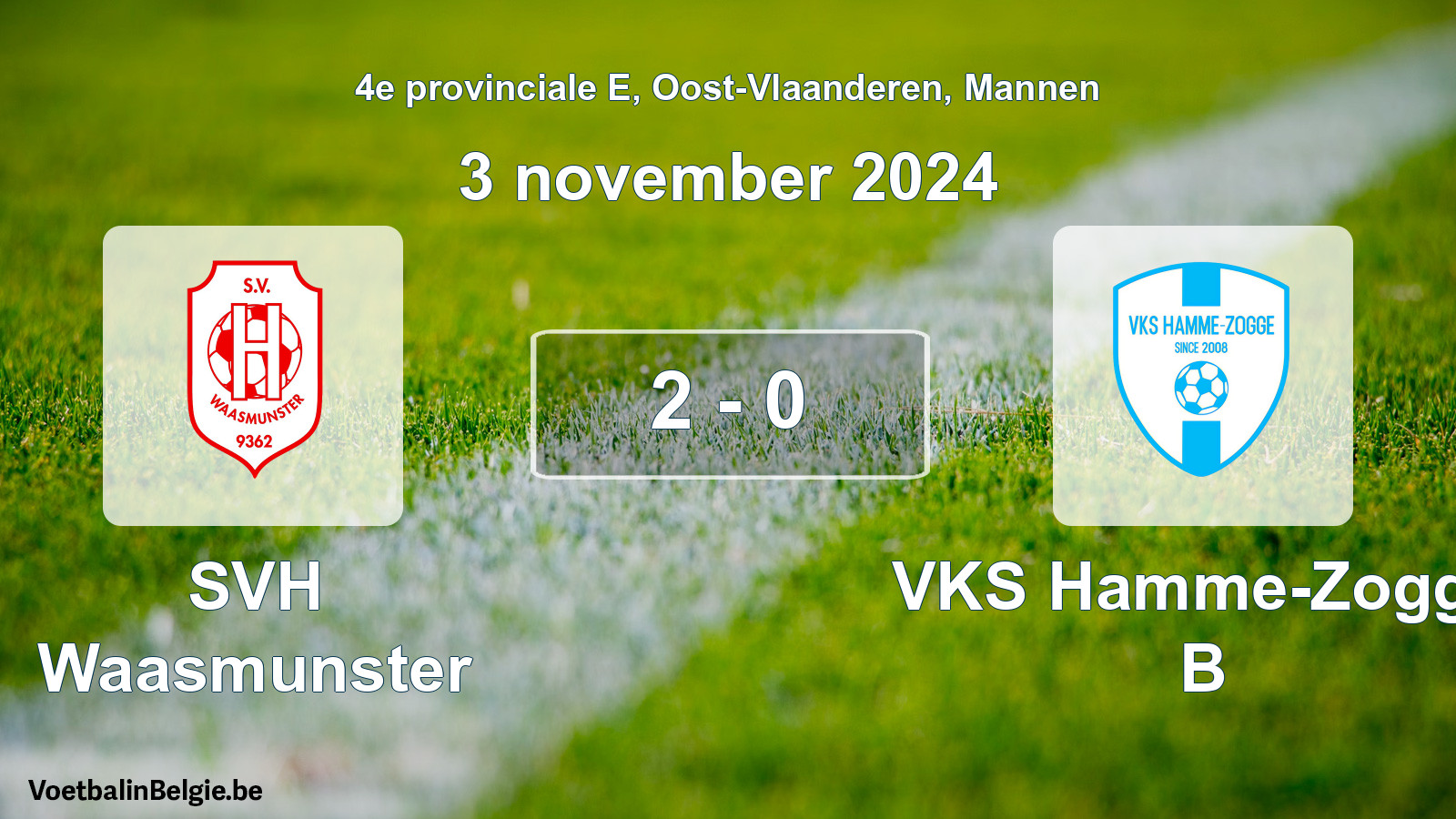 Gespeelde wedstrijd mannenvoetbal: SVH Waasmunster - VKS Hamme-Zogge B 2 - 0 (3 november 2024)