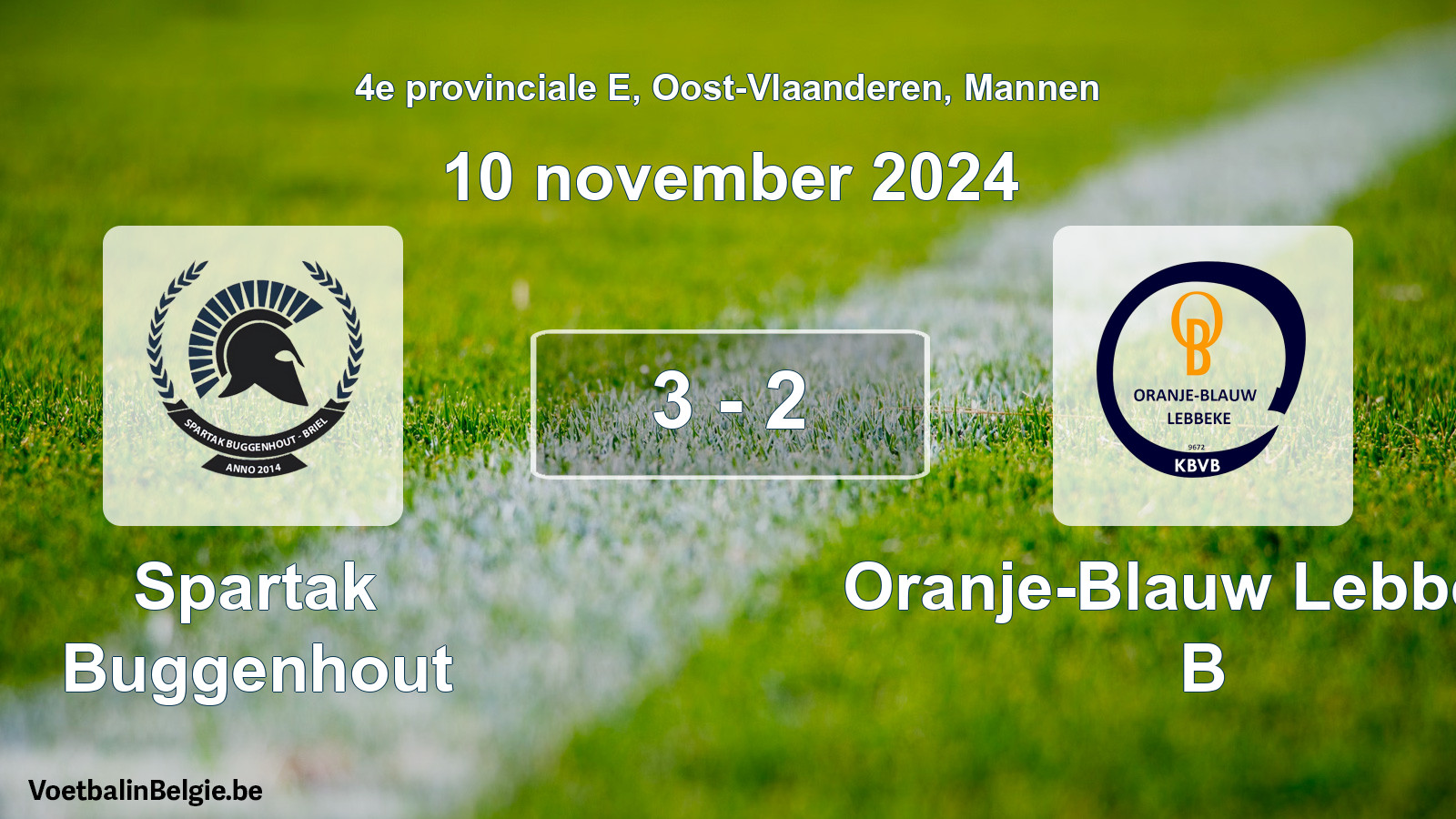Gespeelde wedstrijd mannenvoetbal: Spartak Buggenhout - Oranje-Blauw Lebbeke B 3 - 2 (10 november 2024)
