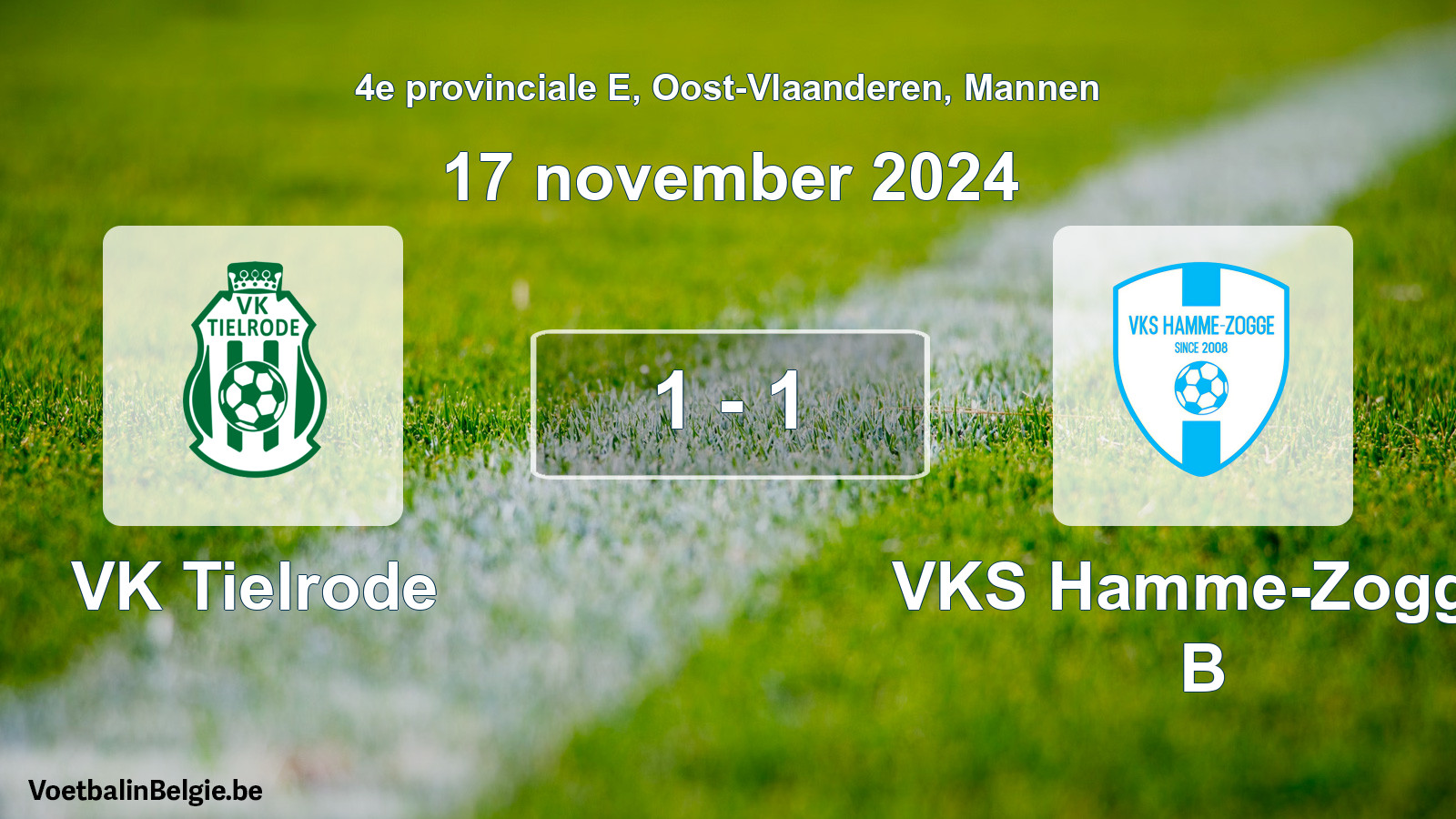 Gespeelde wedstrijd mannenvoetbal: VK Tielrode - VKS Hamme-Zogge B 1 - 1 (17 november 2024)