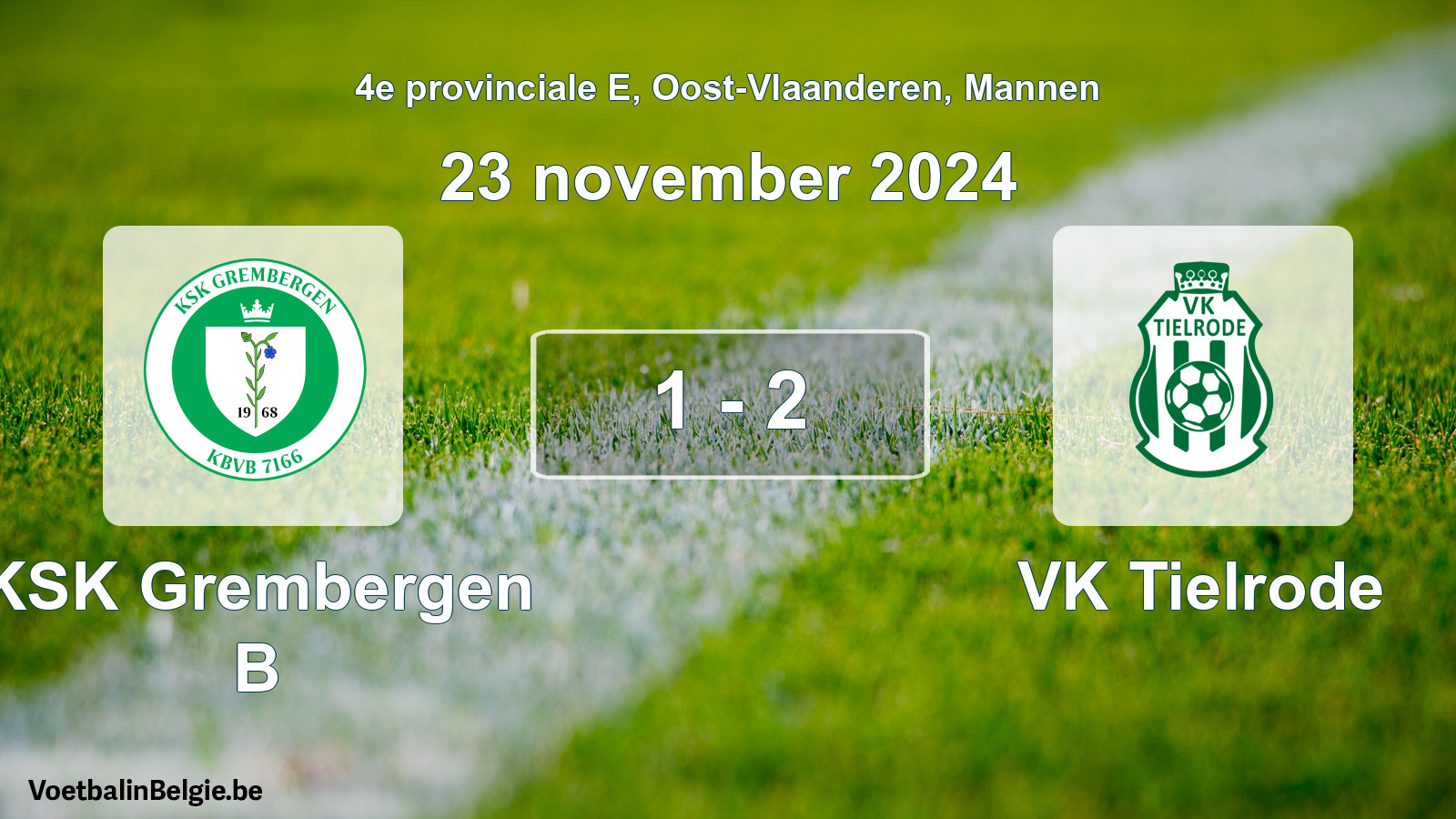 Gespeelde wedstrijd mannenvoetbal: KSK Grembergen B - VK Tielrode 1 - 2 (23 november 2024)