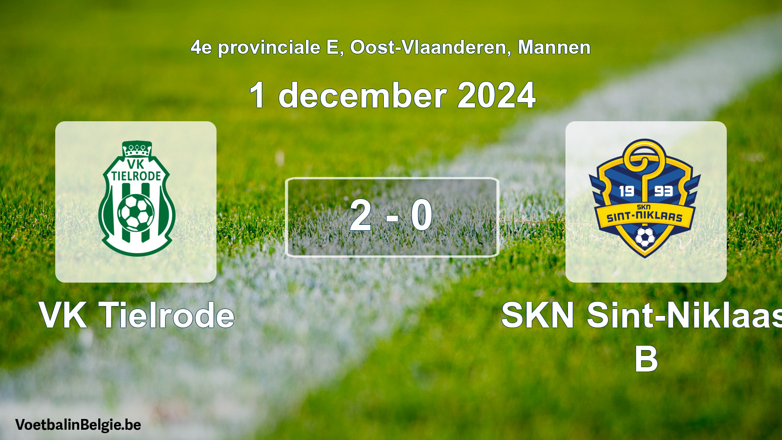 Gespeelde wedstrijd mannenvoetbal: VK Tielrode - SKN Sint-Niklaas B 2 - 0 (1 december 2024)