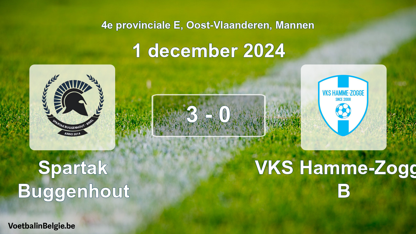 Gespeelde wedstrijd mannenvoetbal: Spartak Buggenhout - VKS Hamme-Zogge B 3 - 0 (1 december 2024)