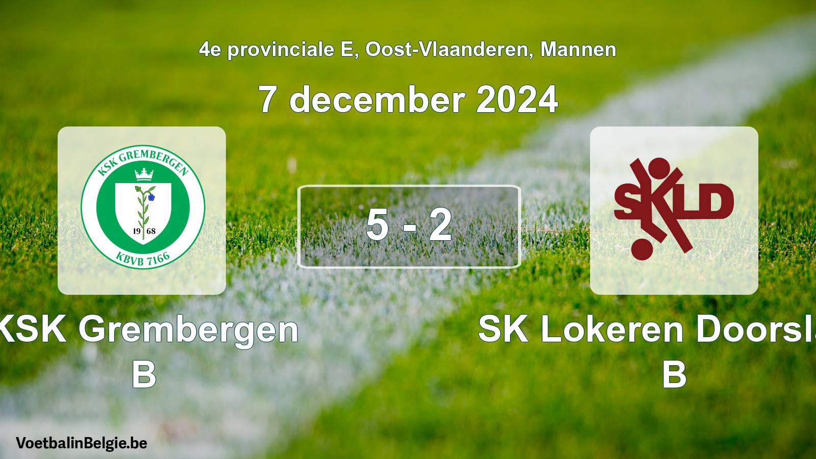 Gespeelde wedstrijd mannenvoetbal: KSK Grembergen B - SK Lokeren Doorslaar B 5 - 2 (7 december 2024)