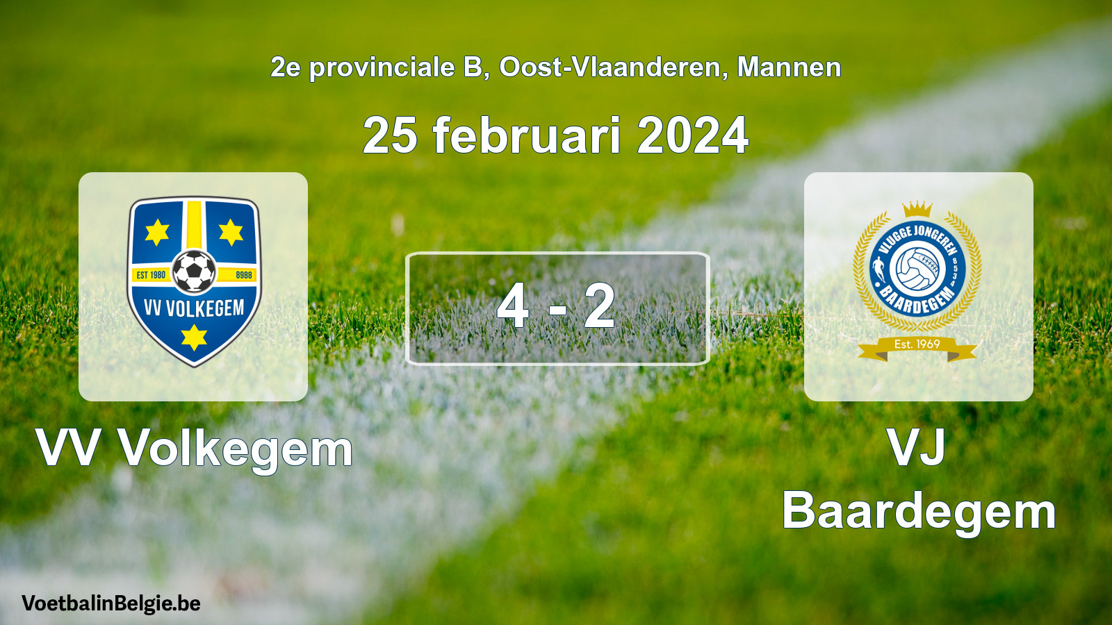 Gespeelde wedstrijd mannenvoetbal: VV Volkegem - VJ Baardegem 4 - 2 (25 februari 2024)