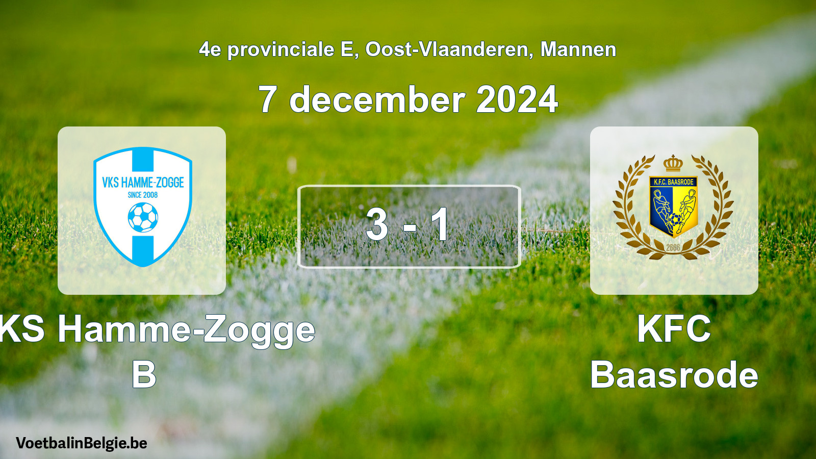 Gespeelde wedstrijd mannenvoetbal: VKS Hamme-Zogge B - KFC Baasrode 3 - 1 (7 december 2024)