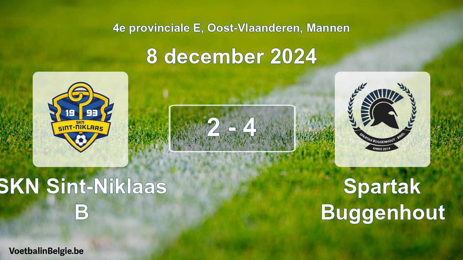 Gespeelde wedstrijd mannenvoetbal: SKN Sint-Niklaas B - Spartak Buggenhout 2 - 4 (8 december 2024)