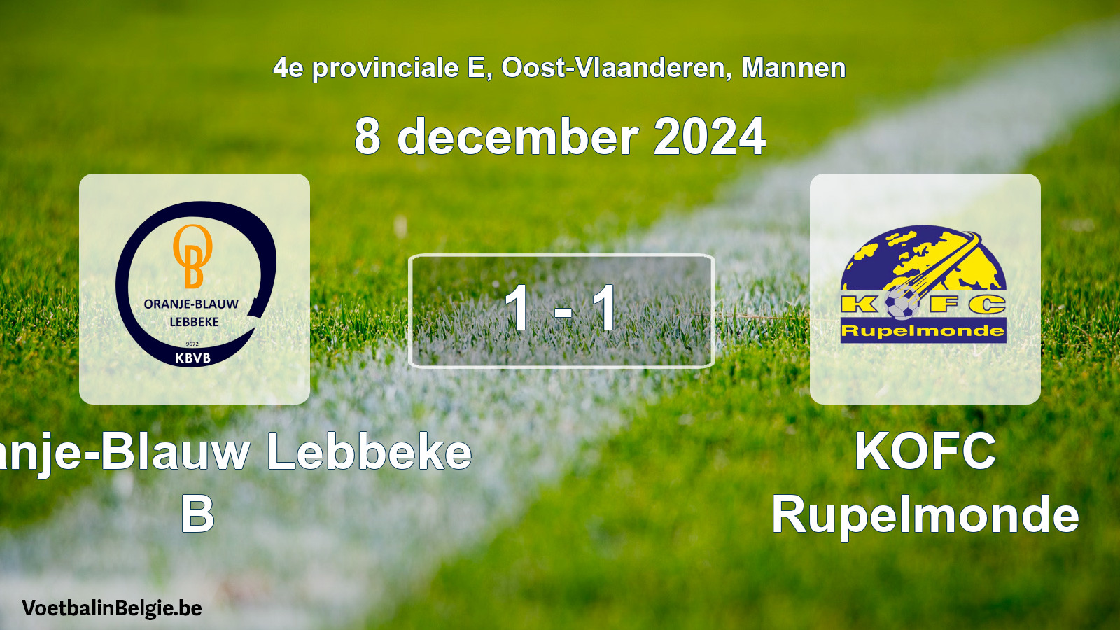 Gespeelde wedstrijd mannenvoetbal: Oranje-Blauw Lebbeke B - KOFC Rupelmonde 1 - 1 (8 december 2024)