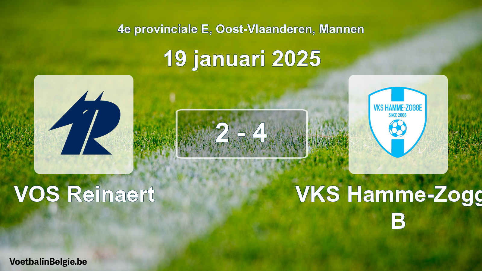 Gespeelde wedstrijd mannenvoetbal: VOS Reinaert - VKS Hamme-Zogge B 2 - 4 (19 januari 2025)