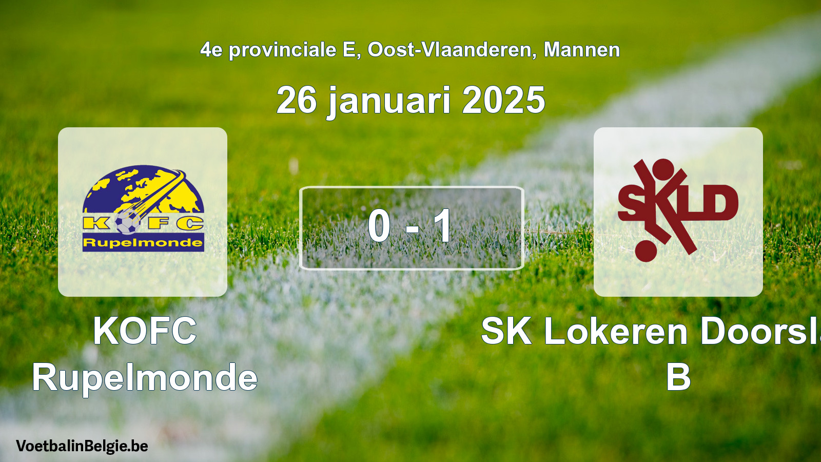 Gespeelde wedstrijd mannenvoetbal: KOFC Rupelmonde - SK Lokeren Doorslaar B 0 - 1 (26 januari 2025)