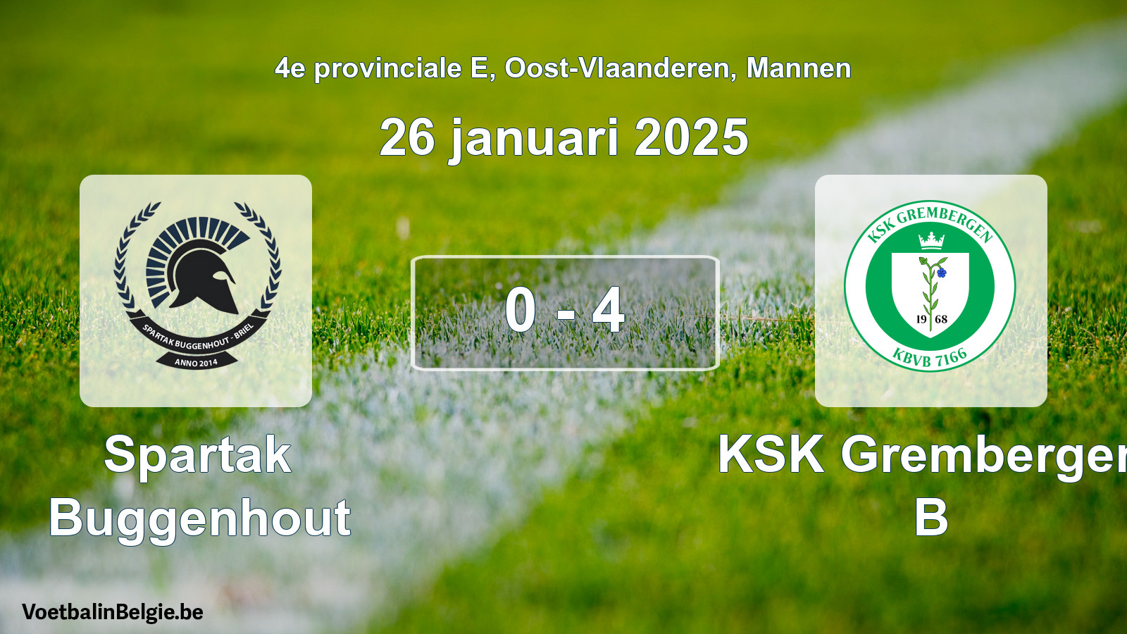 Gespeelde wedstrijd mannenvoetbal: Spartak Buggenhout - KSK Grembergen B 0 - 4 (26 januari 2025)