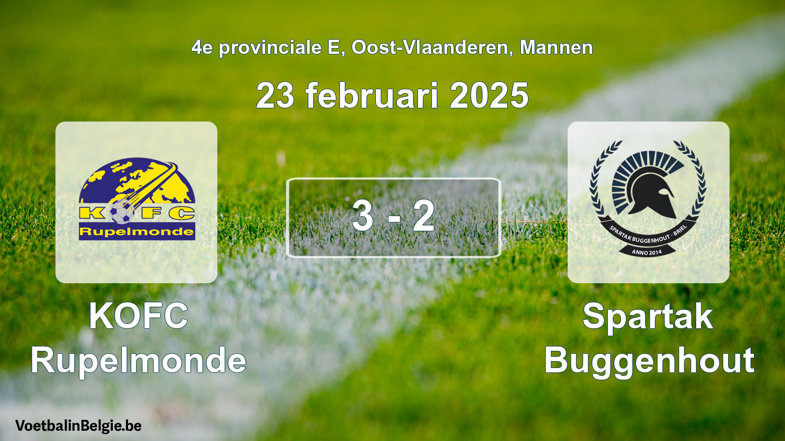 Gespeelde wedstrijd mannenvoetbal: KOFC Rupelmonde - Spartak Buggenhout 3 - 2 (23 februari 2025)