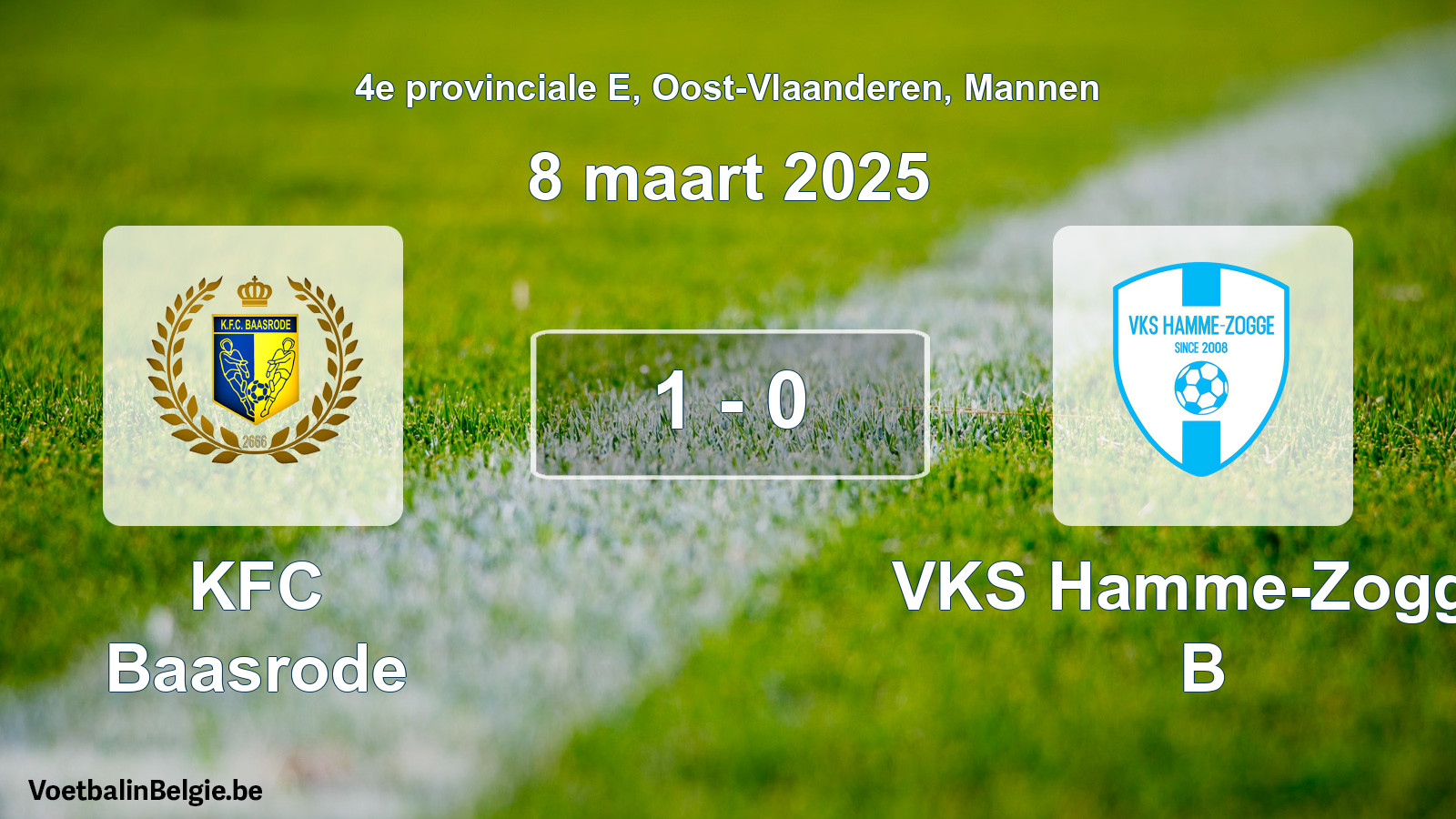 Gespeelde wedstrijd mannenvoetbal: KFC Baasrode - VKS Hamme-Zogge B 1 - 0 (8 maart 2025)