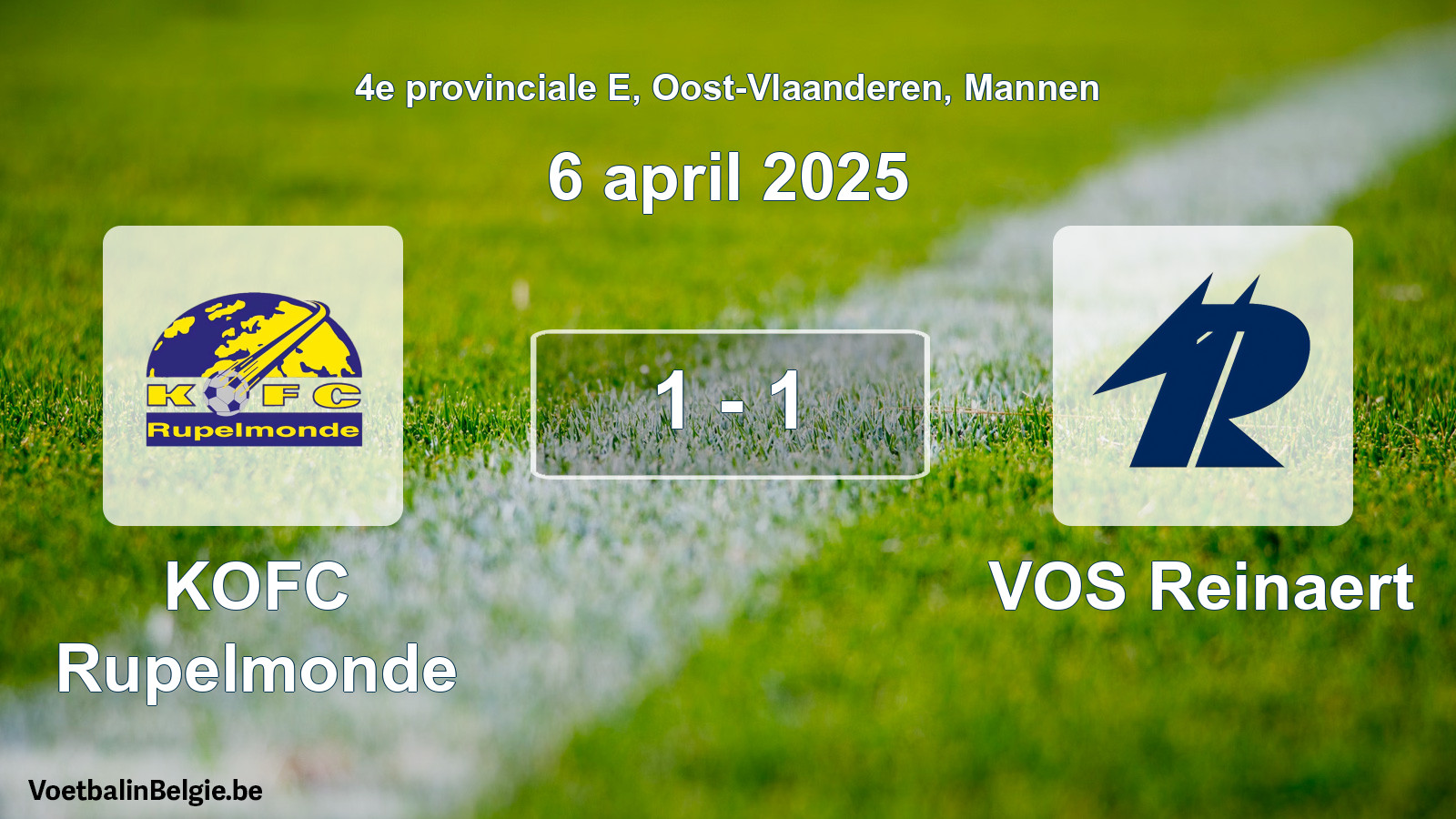 Gespeelde wedstrijd mannenvoetbal: KOFC Rupelmonde - VOS Reinaert 1 - 1 (6 april 2025)