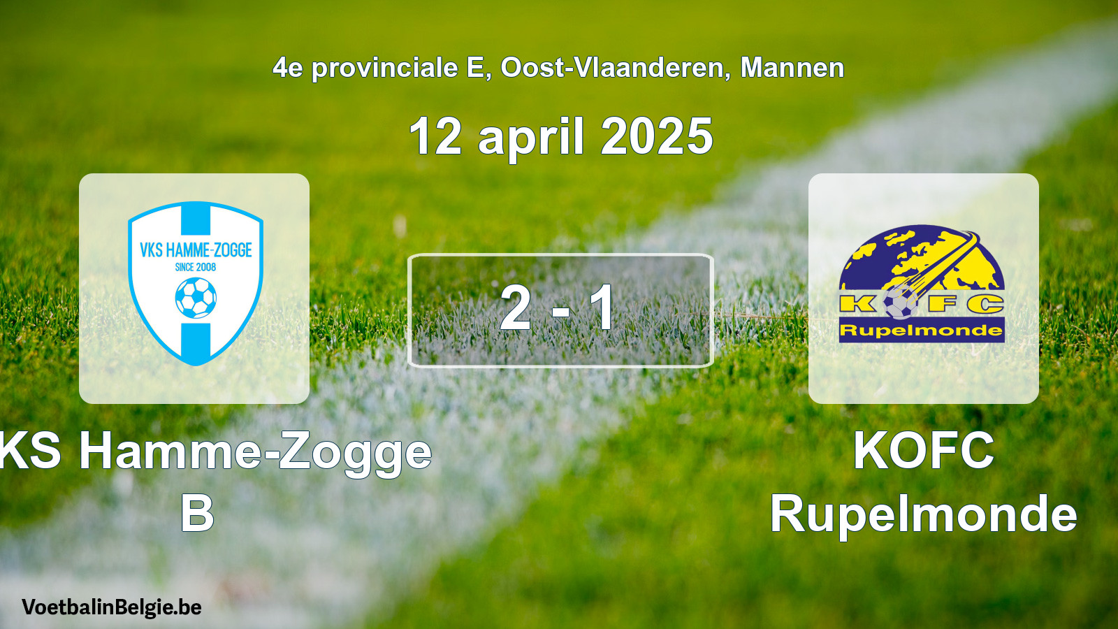 Gespeelde wedstrijd mannenvoetbal: VKS Hamme-Zogge B - KOFC Rupelmonde 2 - 1 (12 april 2025)