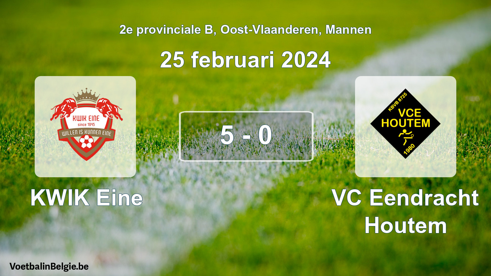 Gespeelde wedstrijd mannenvoetbal: KWIK Eine - VC Eendracht Houtem 5 - 0 (25 februari 2024)