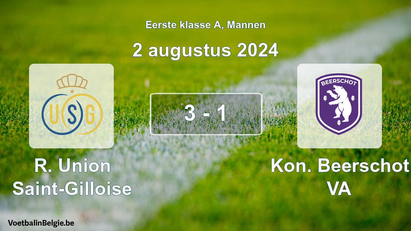 Gespeelde wedstrijd mannenvoetbal: R. Union Saint-Gilloise - Kon. Beerschot VA 3 - 1 (2 augustus 2024)