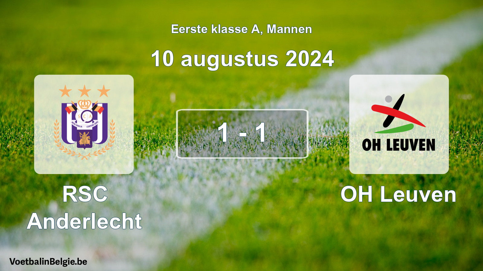 Gespeelde wedstrijd mannenvoetbal: RSC Anderlecht - OH Leuven 1 - 1 (10 augustus 2024)