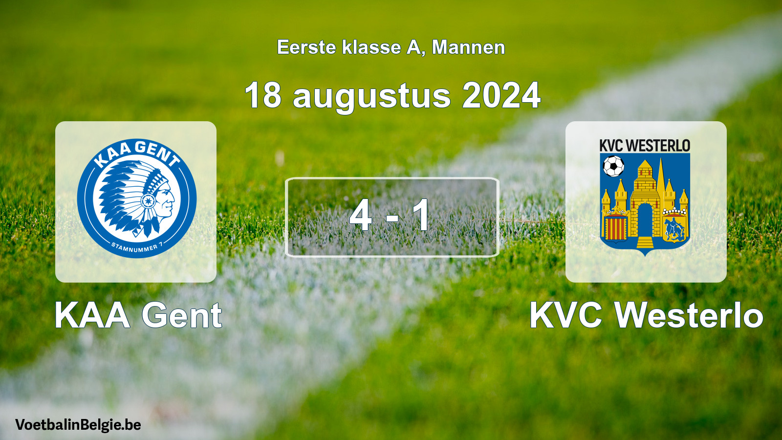 Gespeelde wedstrijd mannenvoetbal: KAA Gent - KVC Westerlo 4 - 1 (18 augustus 2024)