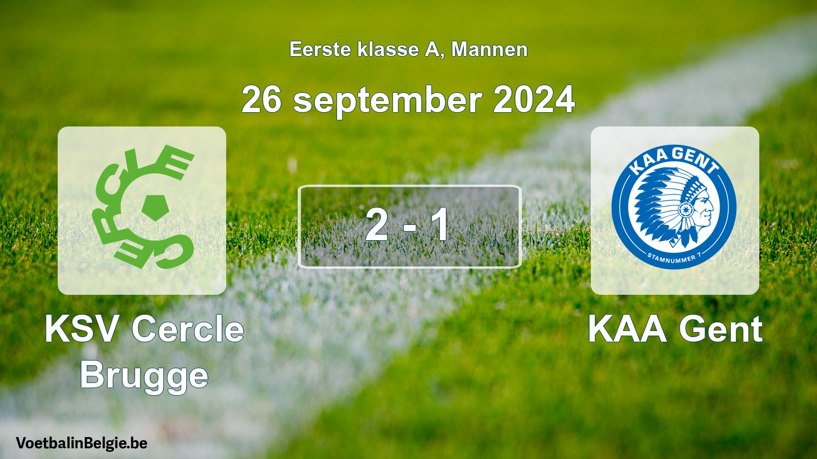 Gespeelde wedstrijd mannenvoetbal: KSV Cercle Brugge - KAA Gent 2 - 1 (26 september 2024)