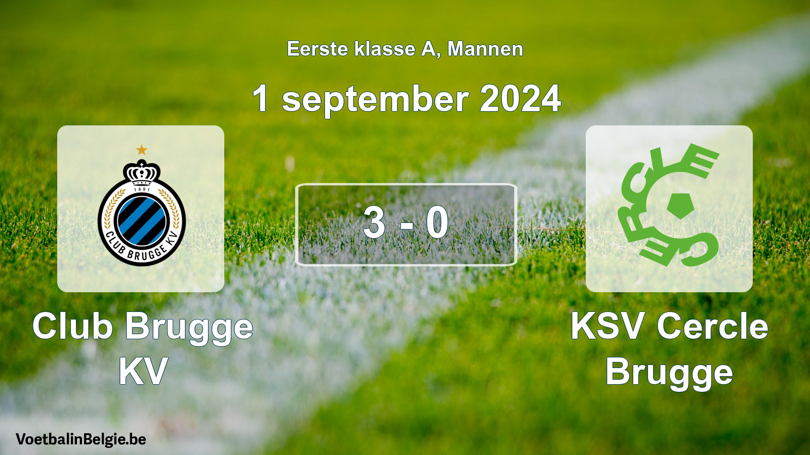 Gespeelde wedstrijd mannenvoetbal: Club Brugge KV - KSV Cercle Brugge 3 - 0 (1 september 2024)