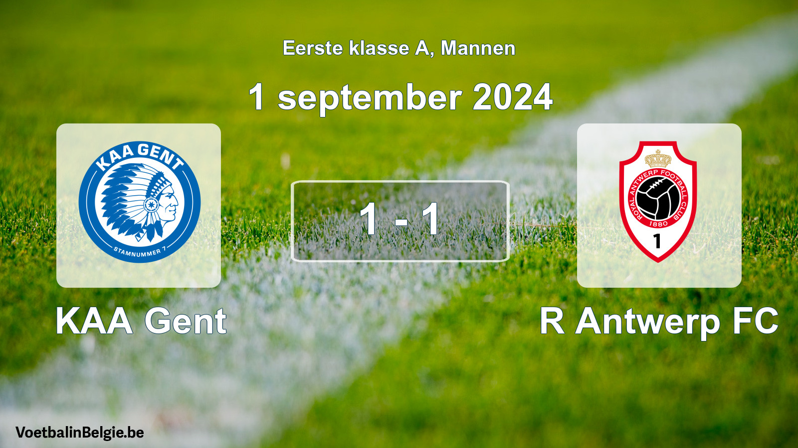 Gespeelde wedstrijd mannenvoetbal: KAA Gent - R Antwerp FC 1 - 1 (1 september 2024)
