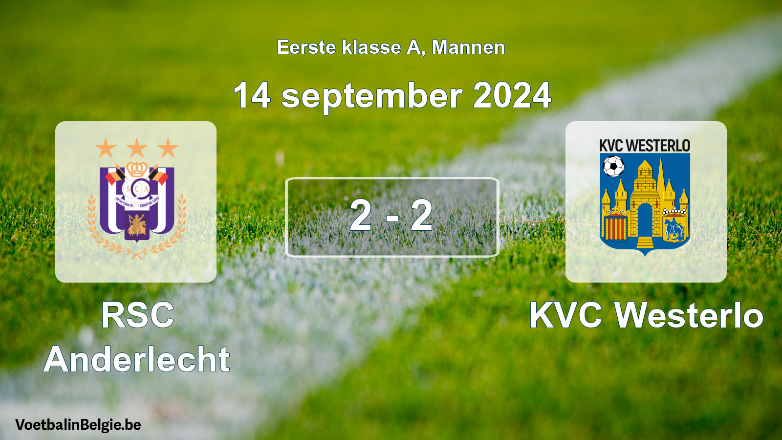 Gespeelde wedstrijd mannenvoetbal: RSC Anderlecht - KVC Westerlo 2 - 2 (14 september 2024)