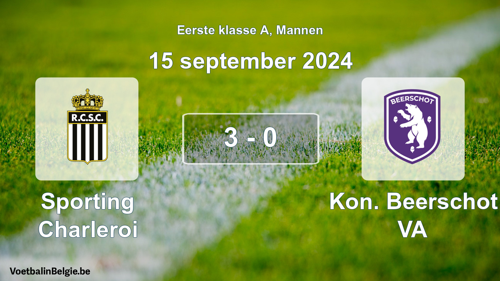 Gespeelde wedstrijd mannenvoetbal: Sporting Charleroi - Kon. Beerschot VA 3 - 0 (15 september 2024)